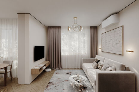 Фото № 4: Дизайн-проект однокомнатной квартиры 40.24  м² Современный стиль для ЖК Черемушки