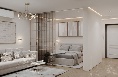 Фото № 1: Дизайн-проект однокомнатной квартиры 40.24  м² Современный стиль для ЖК Черемушки