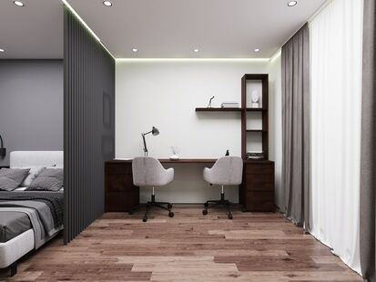 Фото № 2: Дизайн-проект двухкомнатной квартиры 46.19  м² Современный стиль для ЖК Яратам