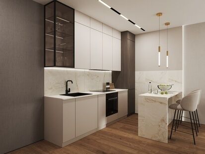 Фото № 5: Дизайн-проект двухкомнатной квартиры 40.4  м² Стиль Модернизм для ЖК Highway