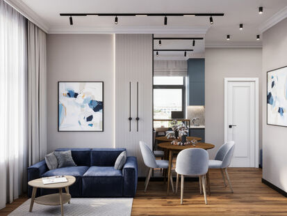 Фото № 1: Дизайн-проект двухкомнатной квартиры 36.09  м² Стиль Модернизм для ЖК Достижение