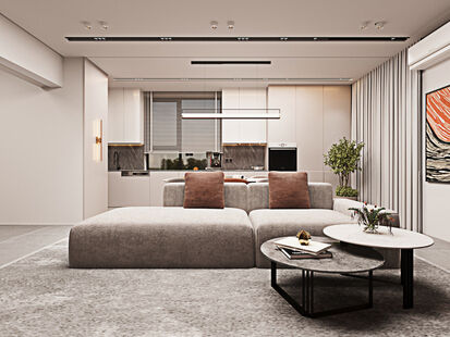 Фото № 1: Дизайн-проект трехкомнатной квартиры 97.4  м² Современный стиль для ЖК Авиатор