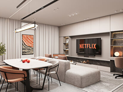 Фото № 2: Дизайн-проект трехкомнатной квартиры 97.4  м² Современный стиль для ЖК Авиатор