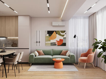 Фото № 1: Дизайн-проект трехкомнатной квартиры 69.97  м² Стиль Модернизм для ЖК Доброгород