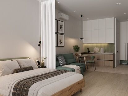 Фото № 2: Дизайн-проект однокомнатной квартиры 34.52  м² Стиль Контемпорари для ЖК Highway