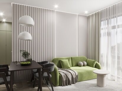 Фото № 1: Дизайн-проект трехкомнатной квартиры 58.2  м² Стиль Модернизм для ЖК Метрополия