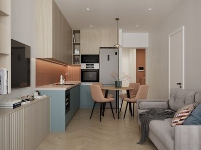 Фото № 6: Дизайн-проект трехкомнатной квартиры 64.74  м² Стиль Модернизм для ЖК Наука