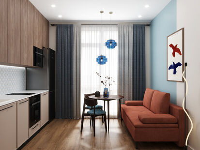 Фото № 2: Дизайн-проект двухкомнатной квартиры 37.28  м² Стиль Контемпорари для ЖК Скандинавия