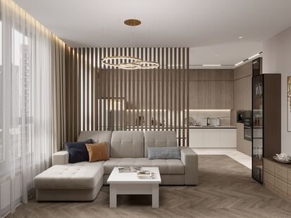 Фото № 1: Дизайн-проект четырехкомнатной квартиры 98.3  м² Стиль Модернизм для ЖК Foriver