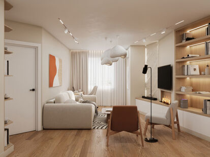 Фото № 2: Дизайн-проект трехкомнатной квартиры 87.2  м² Стиль Модернизм для ЖК в г. Якутск