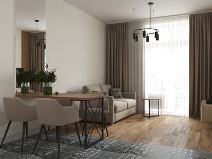 Фото № 3: Дизайн-проект двухкомнатной квартиры 36.17  м² Современный стиль для ЖК Московский