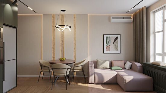 Фото № 2: Дизайн-проект трехкомнатной квартиры 62.7  м² Стиль Модернизм для ЖК Заречье Парк